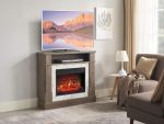 Elektrokamin for Living AF23BS G, Ziegeleffekt, Elektrischer Standkamin Mit Heizung 1800 W, Realistischer 3D-Flammeneffekt, Led-Beleuchtung, Fernbedienung, Timer, Thermostat, Knistereffekt