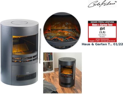 Carlo Milano Elektrokamin: Design-Elektro-Kaminofen Mit 3D-Flammeneffekt, 2 Heizstufen, 2.000 W (Elektroofen, Elektrischer Kamin, LED)