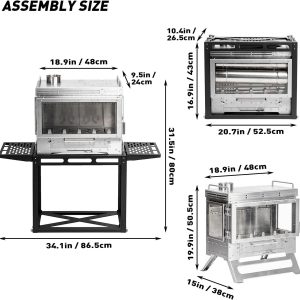 Camping Zeltofen Holzofen, Dweller Ultra 3 Edelstahl Holzofen Und Aufbewahrungsboden Zum Kochen, Heizen (Mit 3 Gläsern)