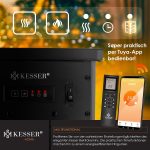 KESSER® Prio Elektrokamin Mit Heizung Heizlüfter Fernbedienung Wifi App 950/1900 W Kamin Elektrisch Led-Flammeneffekt Kaminfeuer Mit Thermostat Panorama-Sichtfenster Heizfunktion Timer