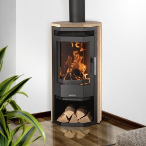 Usedom 5 Kaminofen Stahl Schwarz Mit Sandsteinverkleidung 5,5 Kw Nennleistung Prismaglas Scheibenspülung Holzfach Bauart 1 Rauchrohr 150 Mm