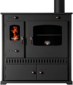 EEK A+ Kaminofen Mit Backfach Und Herdplatte Perfect Eco Schwarz Holzofen 7 Kw Kamin Ofen Holz Werkstattofen Hüttenofen Heizofen Gartenofen