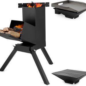 3-In-1-Raketenöfen Mit Grillrost, Grillrost Und Topf-Kochständer, Robuste Holzöfen Zum Kochen, Camping-Holzofen-Set Für Off-Grid-Versorgung, Outdoor-Grillveranstaltung