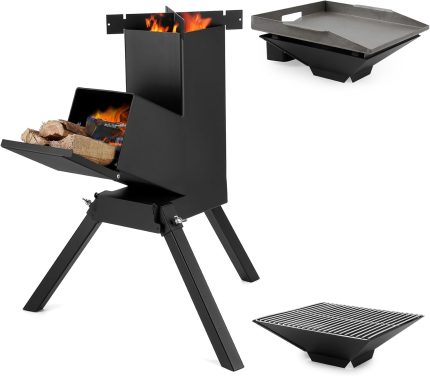 3-In-1-Raketenöfen Mit Grillrost, Grillrost Und Topf-Kochständer, Robuste Holzöfen Zum Kochen, Camping-Holzofen-Set Für Off-Grid-Versorgung, Outdoor-Grillveranstaltung