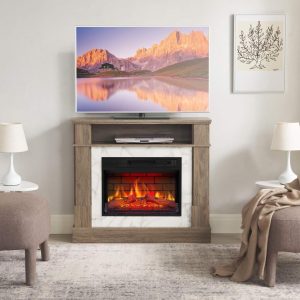 Elektrokamin for Living AF23BS G, Ziegeleffekt, Elektrischer Standkamin Mit Heizung 1800 W, Realistischer 3D-Flammeneffekt, Led-Beleuchtung, Fernbedienung, Timer, Thermostat, Knistereffekt