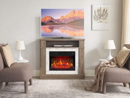 Elektrokamin for Living AF23BS G, Ziegeleffekt, Elektrischer Standkamin Mit Heizung 1800 W, Realistischer 3D-Flammeneffekt, Led-Beleuchtung, Fernbedienung, Timer, Thermostat, Knistereffekt