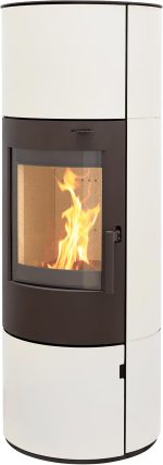 Kaminofen Legierter Stahl, München XL Stahl Creme Weiß 7Kw Speicherofen Panoramatür Holzofen Dauerbrand Geeignet Schwedenofen 150Mm Abgasstutzen Selbstschließende Tür (Bauart 1)