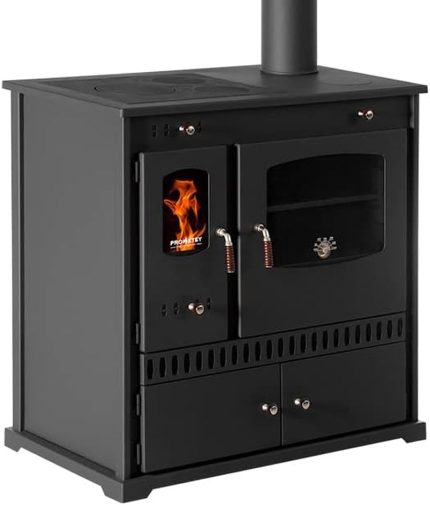 EEK A+ Kaminofen Mit Backfach Und Herdplatte Perfect Eco Schwarz Holzofen 7 Kw Kamin Ofen Holz Werkstattofen Hüttenofen Heizofen Gartenofen
