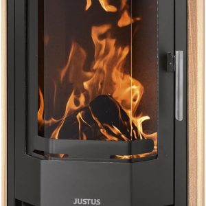 Usedom 5 Kaminofen Stahl Schwarz Mit Sandsteinverkleidung 5,5 Kw Nennleistung Prismaglas Scheibenspülung Holzfach Bauart 1 Rauchrohr 150 Mm