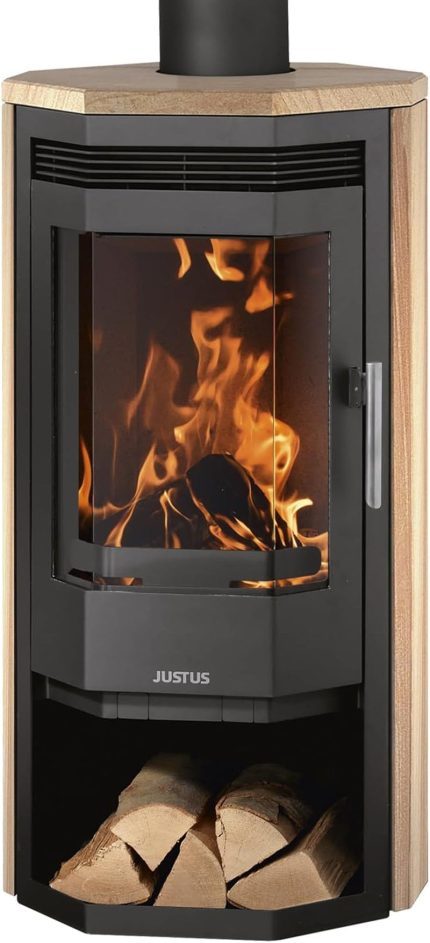 Usedom 5 Kaminofen Stahl Schwarz Mit Sandsteinverkleidung 5,5 Kw Nennleistung Prismaglas Scheibenspülung Holzfach Bauart 1 Rauchrohr 150 Mm