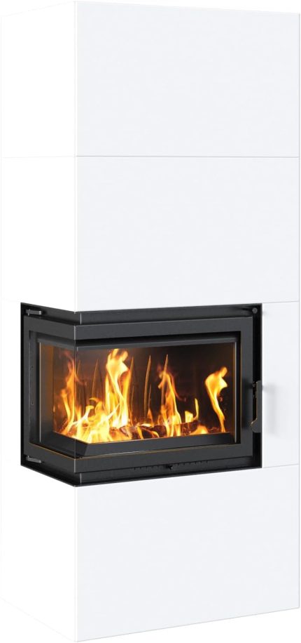 KRATKI Home Simple Box Kaminofen 8 Kw - Holzofen Stahlverkleidung Weiß 2-Seitig - Türanschlag Links, Fertigbausatz - Ø200 Mm Rauchrohranschluss - Bimschv 2 Zertifiziert