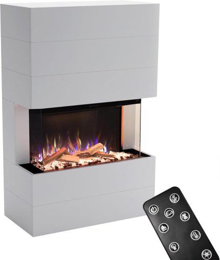 GLOW FIRE Kaminofen Portia Mit Realistischem 3D E-Motion Led-Feuer - Stand-Elektrokamin Mit Heizung Und Kaminfeuer, Knistereffekt & Timer, Max. 1500 W, 140X100X45, Weiß