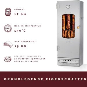 KAISER COMPANY '100' Hochwertiger Räucherofen/Räucherschrank Aus Edelstahl - Holzbefeuerung I Tragbarer Smoker 110 Cm I Perfekt Zum Räuchern I Passen Bis Zu 15Kg Fleisch I Mit Zubehör I NICHTROSTEND