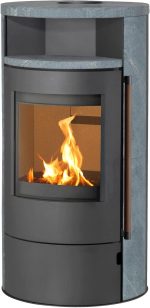 H&M Germany Kaminofen München Max Style Gussgrau/Naturstein 150Mm Rauchrohranschluss 8Kw Holzofen Kohle Schwedenofen Steinverkleidung