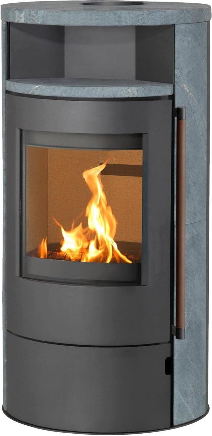 H&M Germany Kaminofen München Max Style Gussgrau/Naturstein 150Mm Rauchrohranschluss 8Kw Holzofen Kohle Schwedenofen Steinverkleidung