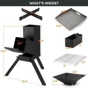3-In-1-Raketenöfen Mit Grillrost, Grillrost Und Topf-Kochständer, Robuste Holzöfen Zum Kochen, Camping-Holzofen-Set Für Off-Grid-Versorgung, Outdoor-Grillveranstaltung