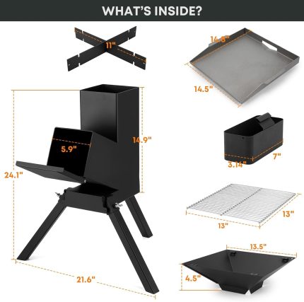 3-In-1-Raketenöfen Mit Grillrost, Grillrost Und Topf-Kochständer, Robuste Holzöfen Zum Kochen, Camping-Holzofen-Set Für Off-Grid-Versorgung, Outdoor-Grillveranstaltung
