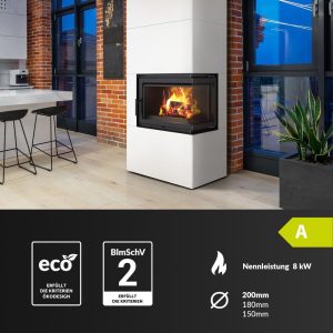 KRATKI Home Simple Box Kaminofen 8 Kw - Holzofen Stahlverkleidung Weiß 2-Seitig - Türanschlag Links, Fertigbausatz - Ø200 Mm Rauchrohranschluss - Bimschv 2 Zertifiziert
