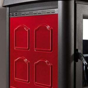 Holzofen 'Gemma Forno' Mit Emailliertem Ofen, Außenverkleidung Aus Steingut, Türen, Kopfteil Und Feuerstelle Aus Gusseisen. Glaskeramik Hitzebeständig Bis 750°. Abmessungen 460 X 495 X 1207 Mm