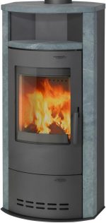 Kamin-Ofen Hamburg V4 Guss-Grau Naturstein Speicherofen 7Kw Warmhaltefach Holzkamin