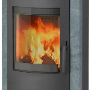 Kamin-Ofen Hamburg V4 Guss-Grau Naturstein Speicherofen 7Kw Warmhaltefach Holzkamin