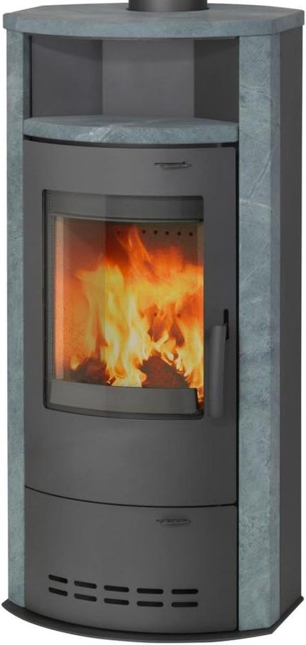 Kamin-Ofen Hamburg V4 Guss-Grau Naturstein Speicherofen 7Kw Warmhaltefach Holzkamin