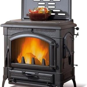 Holzofen 'Isolde Evo Mit Kreisen' Raumheizung Komplett Aus Gusseisen Emailliert. Platte Aus Gusseisen Geschliffen. Funkenglas Robust 750 °.
