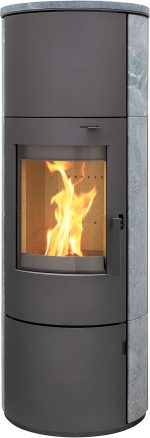 Kaminofen München XL Stahl Gussgrau Speckstein 7Kw Speicherofen Steinverkleidung Holzofen Dauerbrand Geeignet Schwedenofen